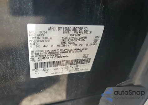 2014 Ford Explorer Limited from USA, damaged, VIN 1FM5K8F83EGC21064